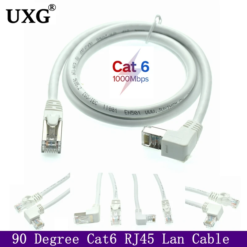 Белый Сетевой кабель Cat6 RJ45 прямой угол UTP сетевой Патч-корд 90 градусов Cat6a Lan