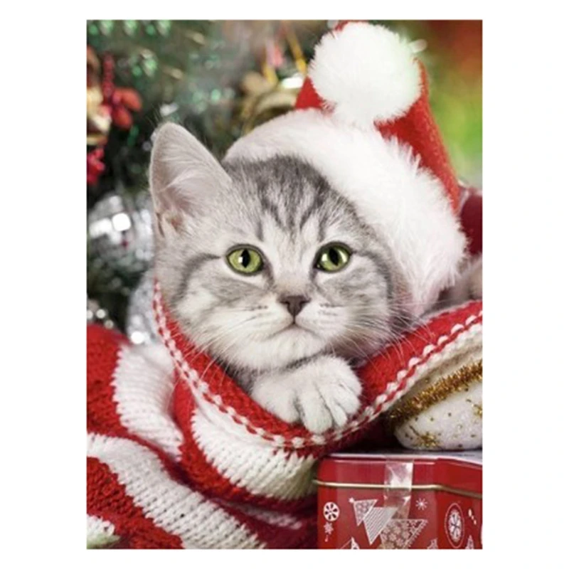 

Christmas 5D DIY Diamond Painting Cat Full Drill Square Diamond Embroidery Winter Decor Home Picture Of Rhinestone