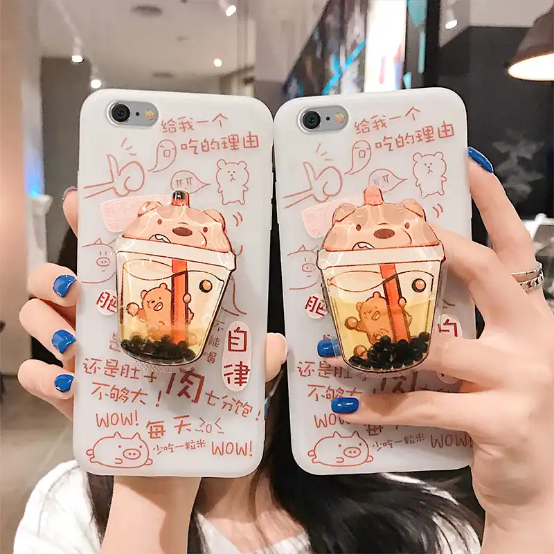 かわいい動物真珠ミルクティー飲料クマスタンドホルダーソフトシリコンケースiphone 6プラス 6sプラス 7 8プラス 電話用緩衝材 Aliexpress