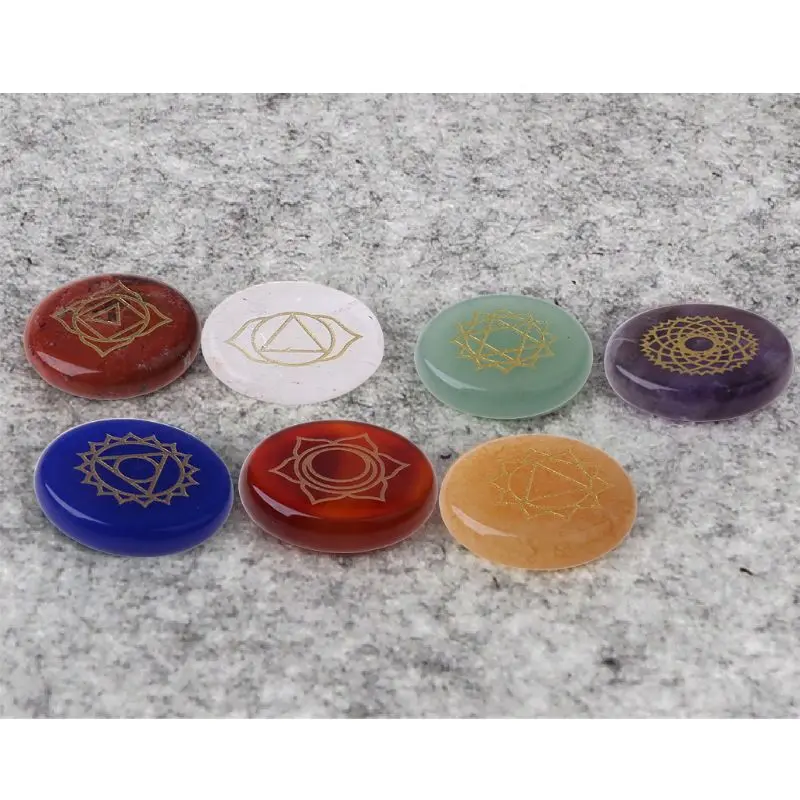 7Pcs Chakra Stones Reiki Healing Crystal Engraved Chakra Symbols 7Pcs Chakra Stones Reiki Healing Crystal Engraved Chakra Symbols
