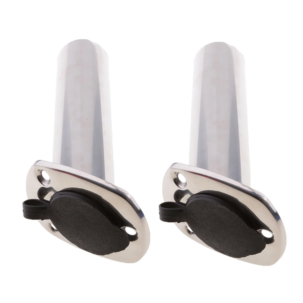 2pcs Kayak Deck Plastic Flush Mount Fishing Boat Rod Holder and Cap Cover, Stainless Steel