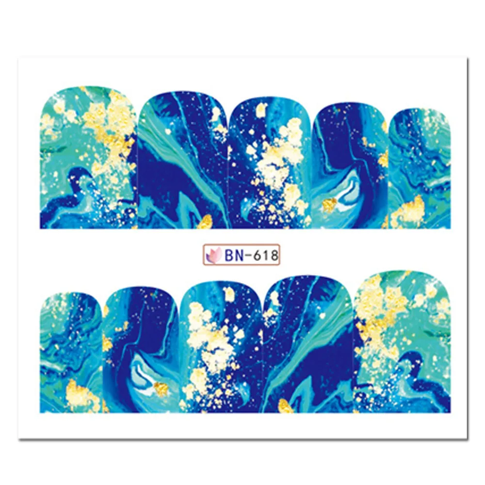 1pc Marble Series Nail Art Sticker Water Transfer Decal White Black Gradient Full Wraps Charm Nail Art Manicure Tips LABN613-624 - Цвет: BN618