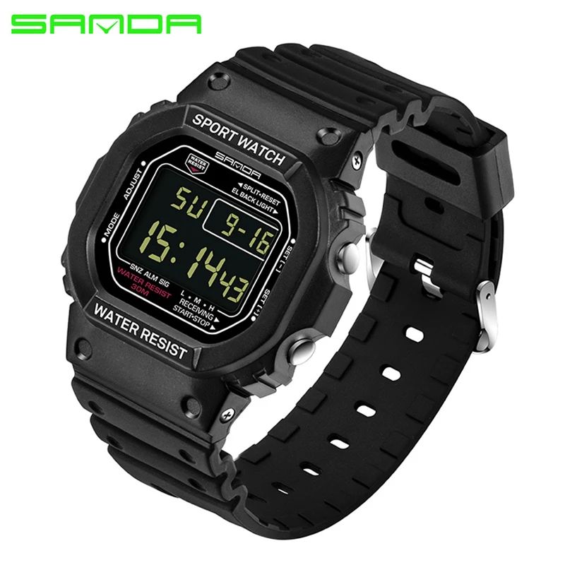 

SANDA Fashion Men Woman Sports Watches Rectangle Waterproof Calendar Digital Alarm Clock Simple Couple Wristwatch Top Quality