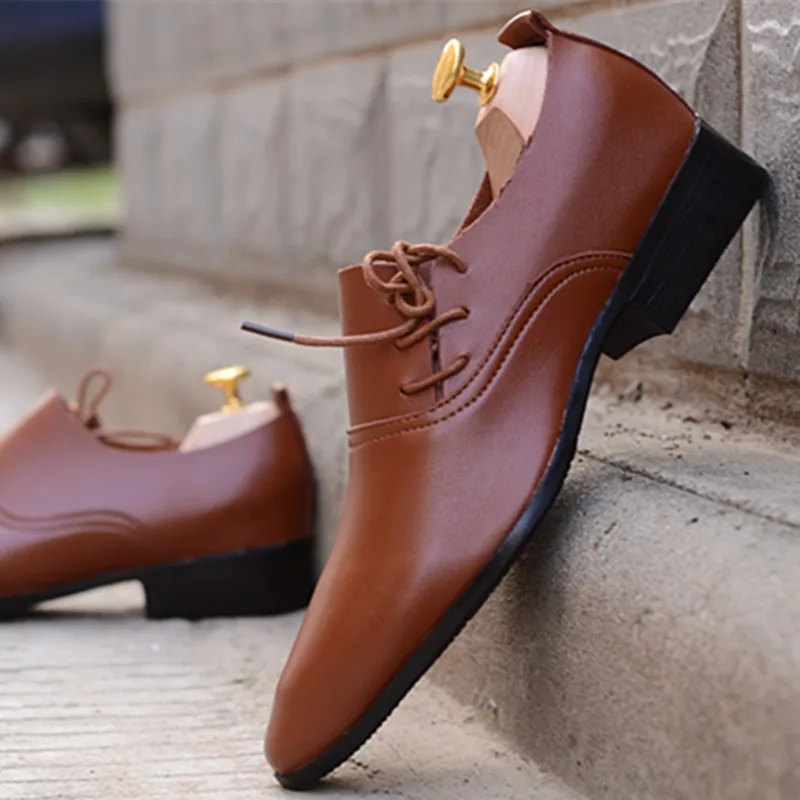 Mazefeng New Men Leather Shoes Man Business Dress Classic Style Flats Lace Up Pointed Toe Shoe For Men Oxford Shoes
