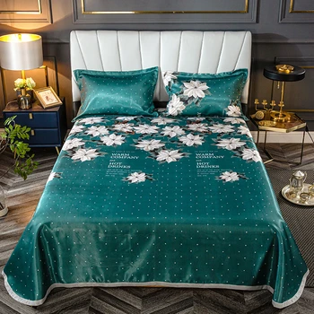 

Satin Bed Sheet 230x250cm Soft Breathable Bed Mat Mattresses Cover for Pillowcase Nordic Bedding Set Juego De Cama