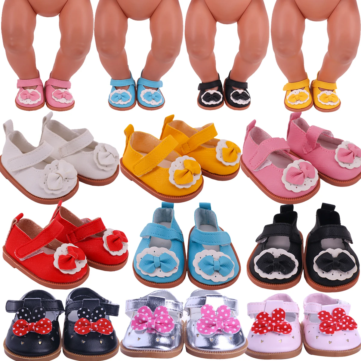 7CM Bow Rubber sole Doll Shoes Fit 18 Inch American And 43 Cm Reborn
