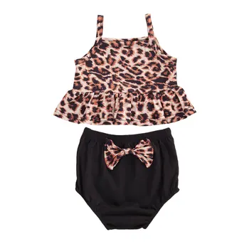 

Pudcoco Fast Shipping 0-18M 2Pcs Summer Infant Baby Girls Clothes Sets Leopard Ruffles Sleeveless Vest Tops+Shorts 2pcs