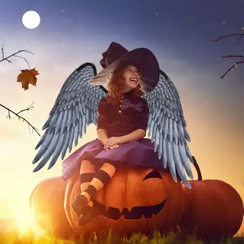 

Children's Black White Costume Feather Angel Wings Unisex Toys Halloween Boy Girl Child Decoration