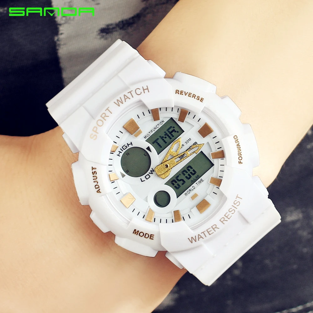 White gold SANDA военные спортивные водонепроницаемые Уличные светодиодные цифровые наручные часы мужские часы лучший бренд Дайвинг Мужской будильник часы Relogio Masculino - Цвет: White gold