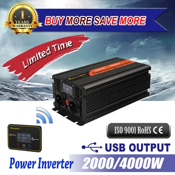 

Renoster 2000/4000w wireless inverter with lcd DC 12v to AC 220v modified sine wave inverter with remote controller camping boat
