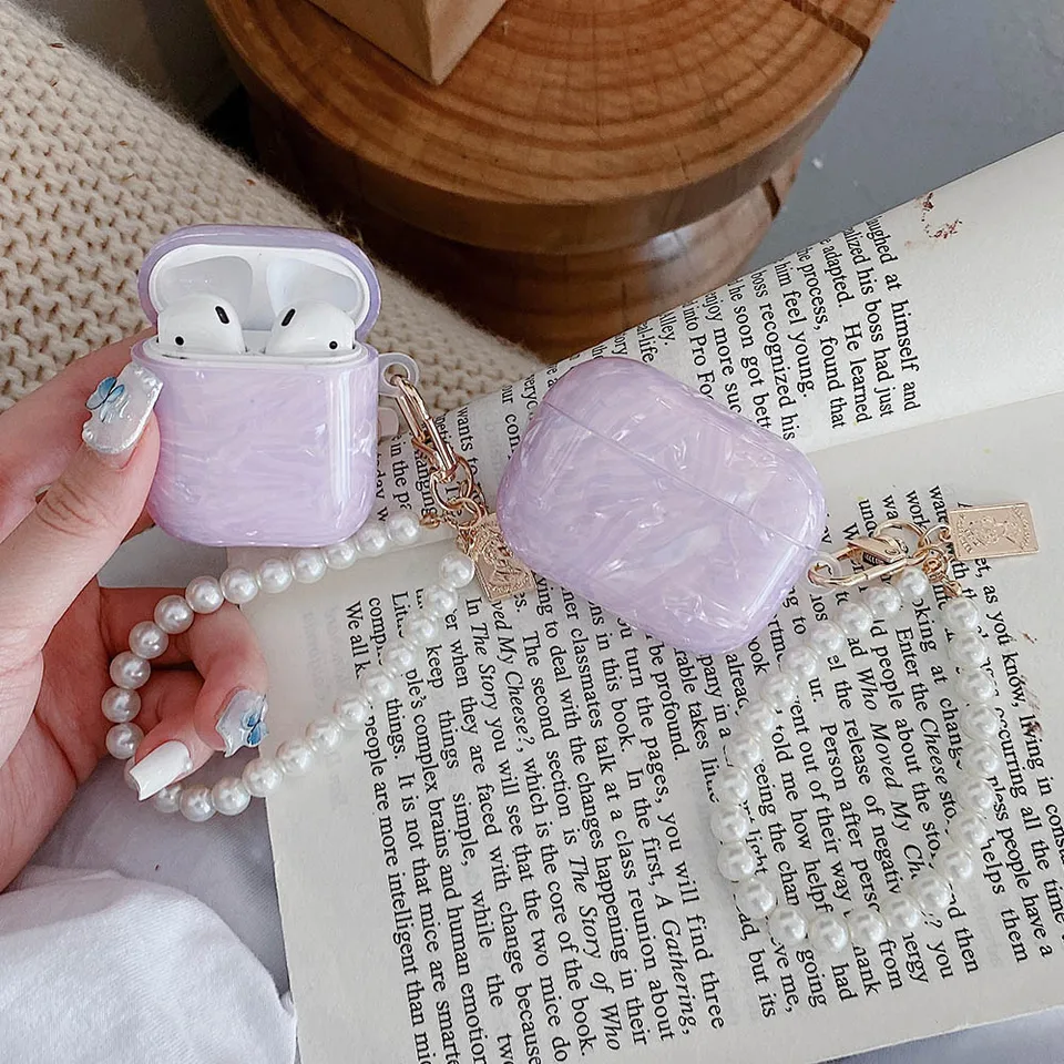 Custodia AirPods Pro Con Catena Di Perle – A Forma Di Conchiglia, Glitter Effetto Perla, Silicone Antiurto