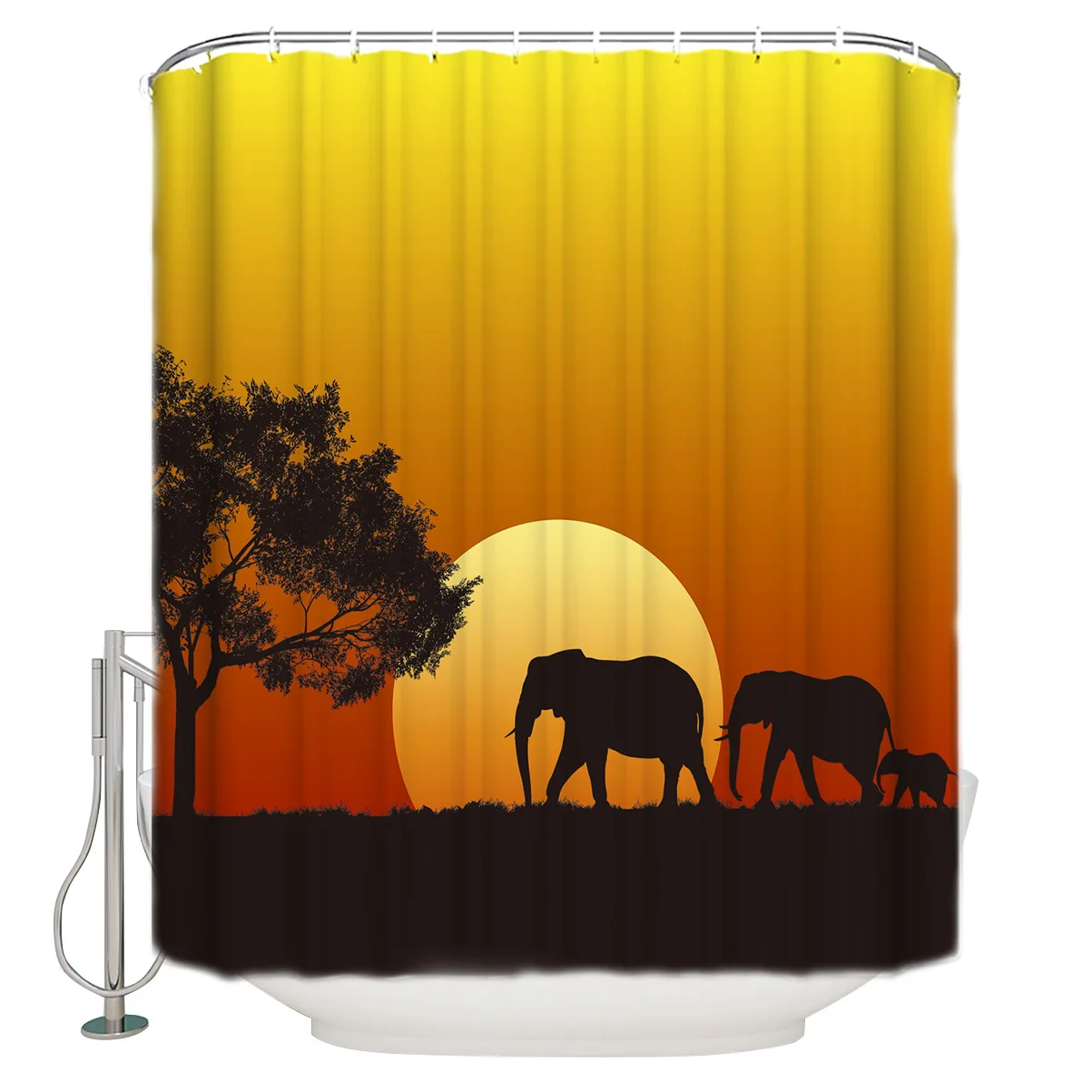 

African Sunset Elephant Personality Animal Elephant Pattern Theme Shower Curtain