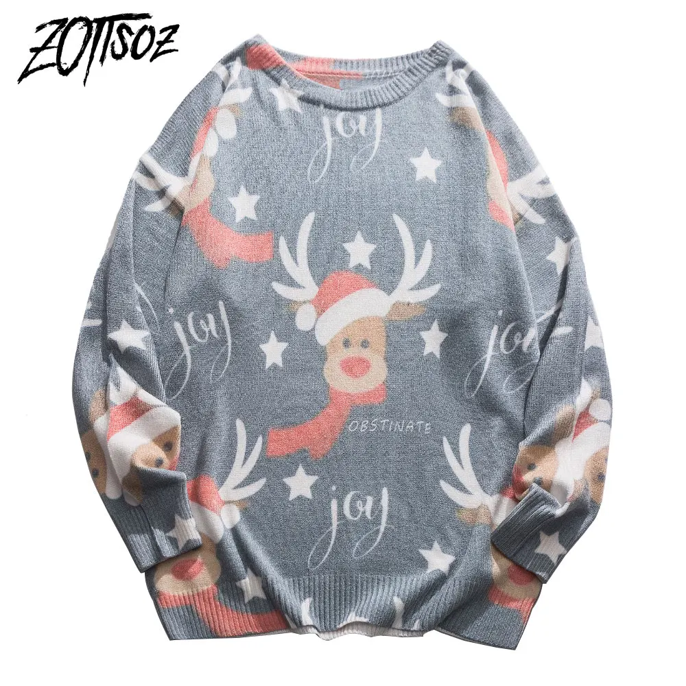 

ZOTTSOZ Knitwear Jumpers Pullover Women Casual Hip Hop Knitted Elk Stars Streetwear Harajuku Fashion Ugly Christmas Sweater Tops