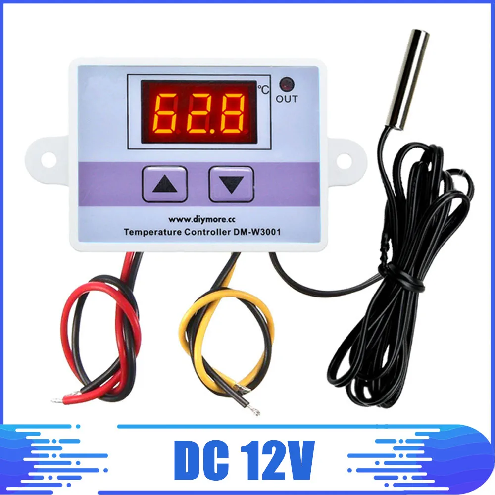 DC 12V Контроллер температуры постоянного тока 24 В 110 В-220 в 12 В цифровой светодиодный контроллер температуры термометр термо контроллер переключатель зонд - Цвет: DC 12V