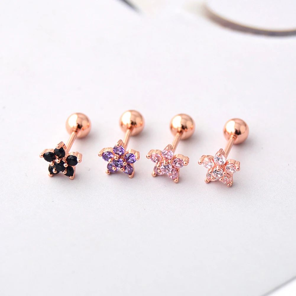 1 Pcs Small Round Cz Tragus Cartilage Titanium Steel Star 5 Prong Ear Stud Earrings Tragus Helix Piercing Jewelry Ear Piercing piercing jewelry body piercing earrings ear piercing jewelry ear studs metal jewelry body piercing jewelry body jewelry