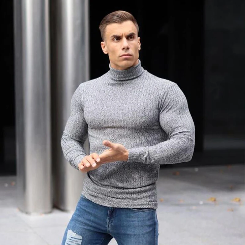 New Spring Autumn Turtleneck Thin Sweaters Mens Casual Roll Neck Solid  Strips Warm Slim Fit Sweater Men Turtleneck Pullover Male - AliExpress