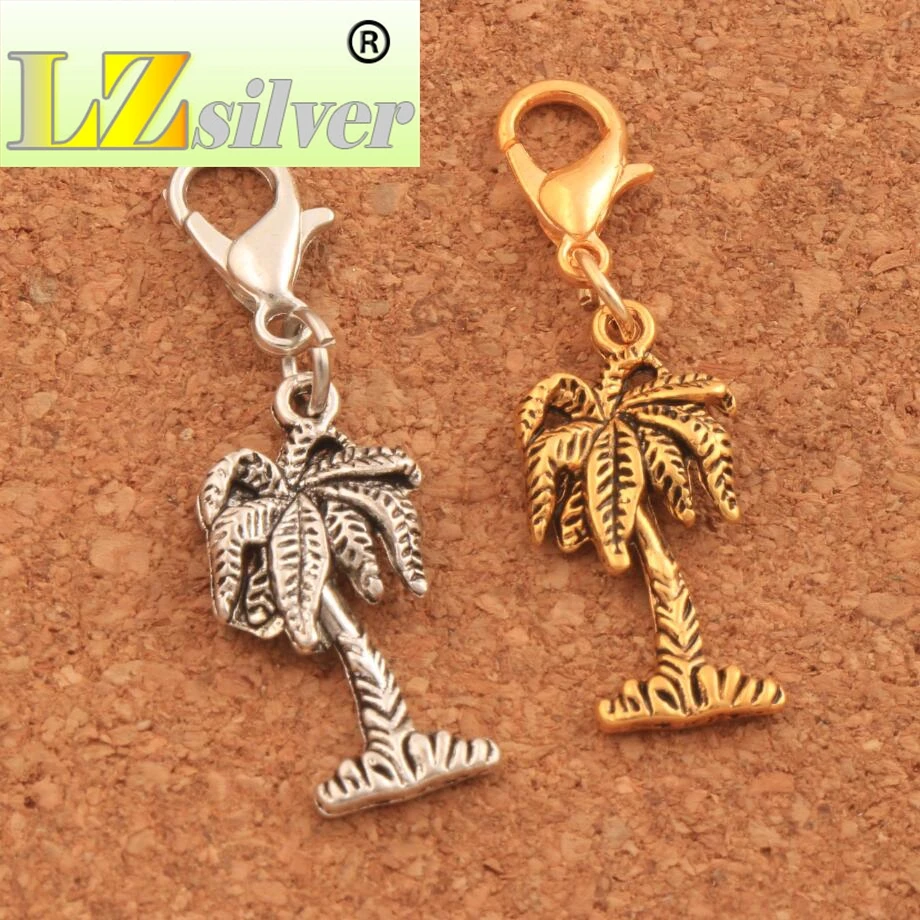 100PCS Zinc Alloy  High Tropical Coconut Trees Lobster Claw Clasp Charm Beads 35.9x11.2mm Jewelry DIY C1614