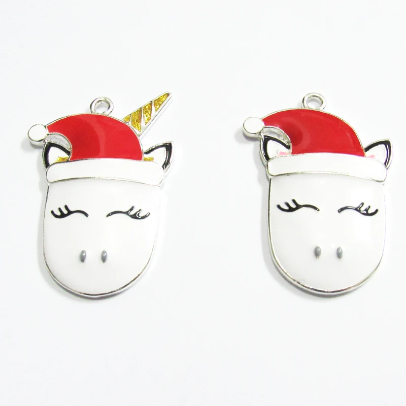 Новейшие 10 шт./лот эмалированные Рождественские Подвески в виде единорога для