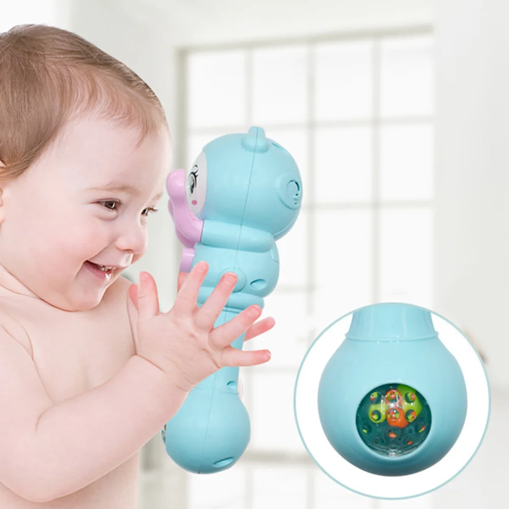 Cute Baby Hand Rattle Toy Hide Seek Face LED Glowing Music Hand Rattle Developmental Baby Educational 2