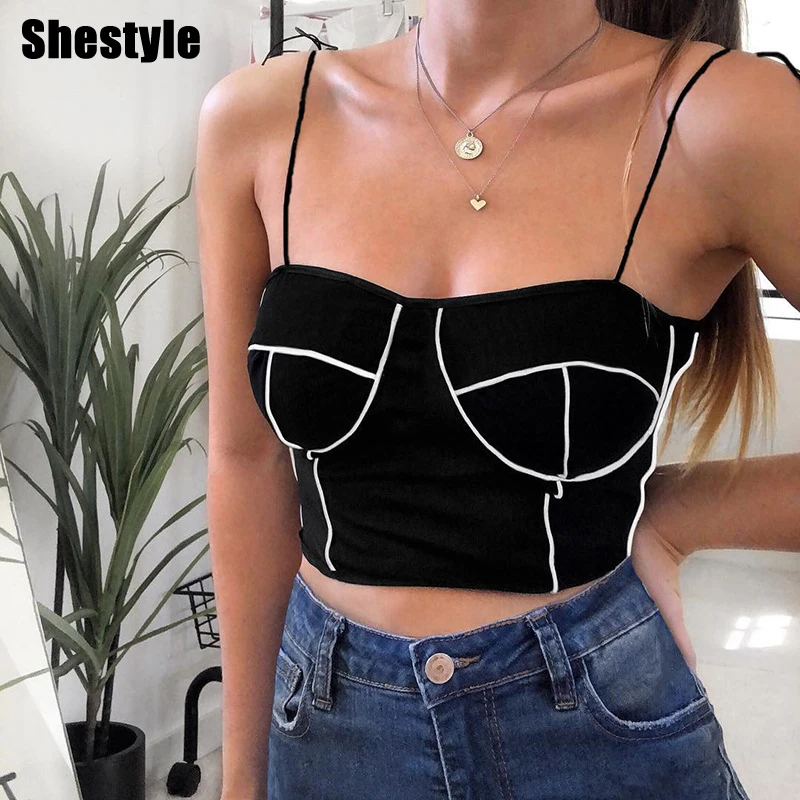 Shestyle бандажный светоотражающий сексуальный топ на бретельках женский