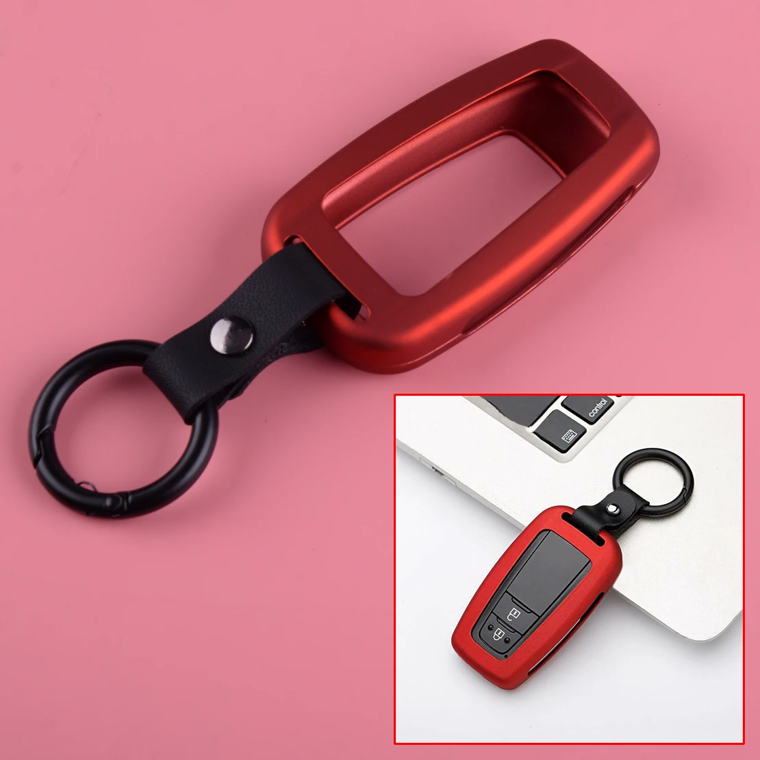 

DWCX Red Alloy Car Key Case Cover Holder Chain Decoration Accessories Box Fit for Toyota Corolla Hatchback 2019