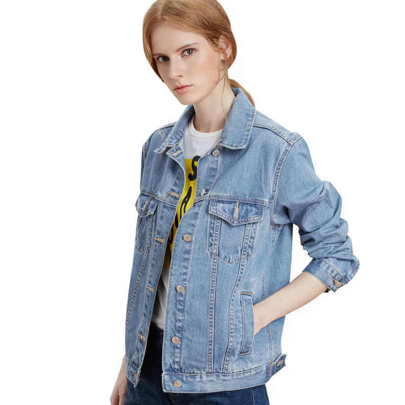 Finest  Cotton Women Denim Jacket blue Pink Red Autumn Spring Plus Size Casual England Outwear Ladies Femal