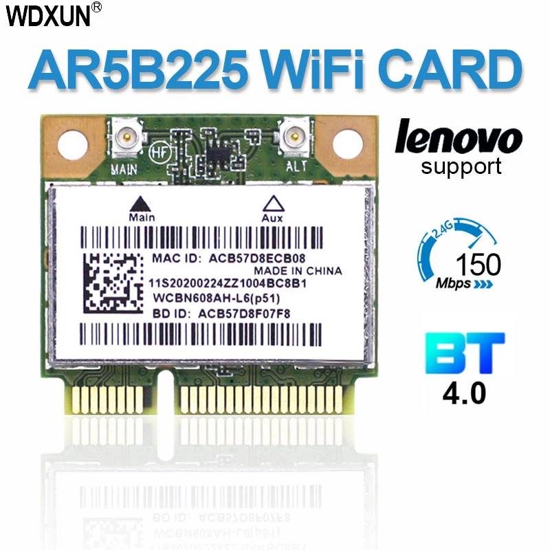 Atheros AR5B225 AR9485 Nửa Mini PCI-E WIFI Bluetooth 4.0 Không Dây Thẻ Cho Lenovo G400 G400S G500 G405 M490 wifi adapter for desktop