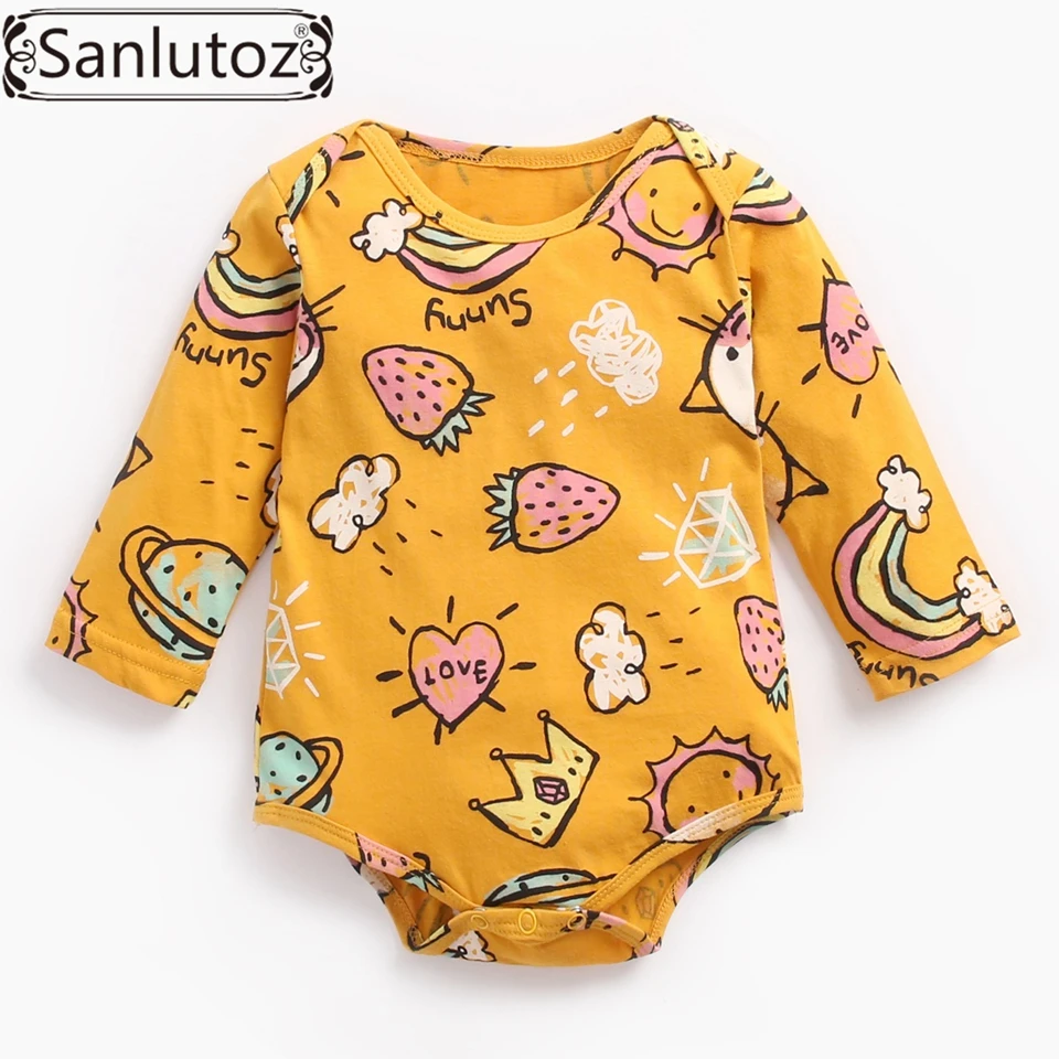 as the picture Sanlutoz/Одежда для новорожденных; хлопковые зимние боди для маленьких мальчиков и девочек; боди с длинными рукавами и рисунком для малышей - Цвет: as the picture