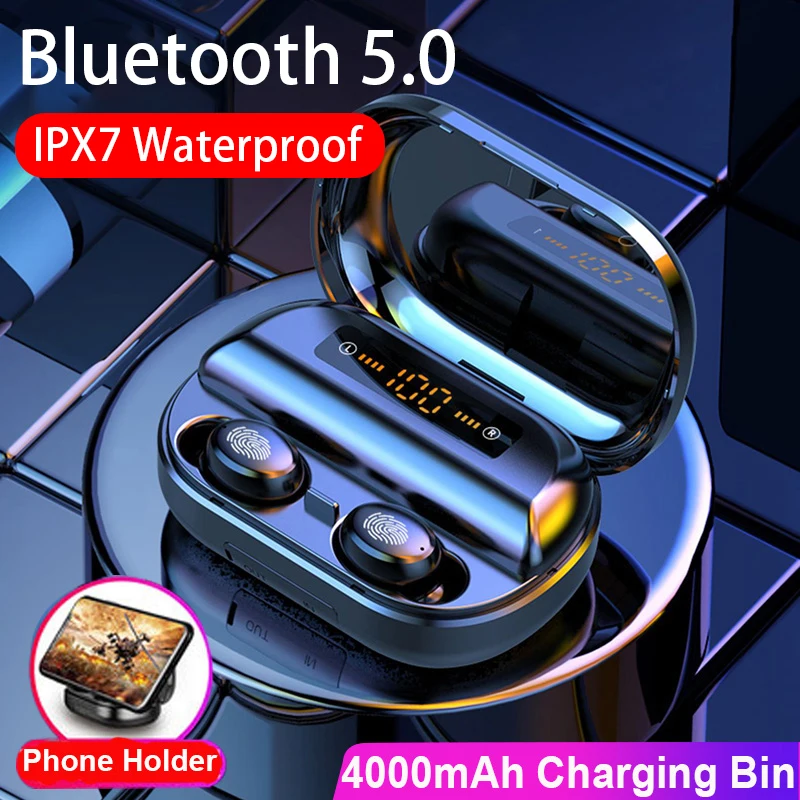 

TWS Blutooth 5.0 Headphones Wireless Earphone 9D Stereo IPX7 Waterproof Earbuds With 4000mAh Charing Case LED Display Elair pro
