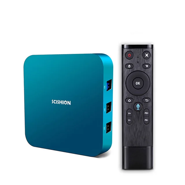 Синий Smart android 8,1 ТВ приставка rk3328 HD 2,4G Wifi usb 3,0 bt4.0 медиаплеер 2+ 16 GB телеприставка с голосовым пультом дистанционного управления SCISHION - Цвет: Синий