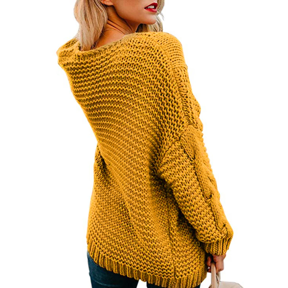 Women's Twist Cardigan Solid Color Thick Needle Loose Large Size Sweater Winter Tops Women Knitted Sweater Loose Top