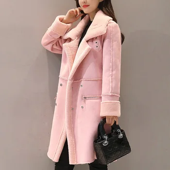 

Women Winter Lapel Collar Long Sleeve Warm FleeceMidi Coat Jacket Loose Outwear Lady's plain woolen coat cardigan and long style