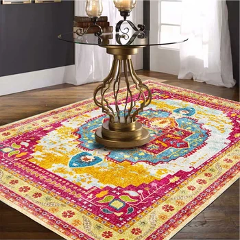 

Persian Style Living Room Non-Slip Floor Mat Morocco Geometric Flowers Table Sofa Area Rug Bedroom Bedside Kids Play Game Carpet
