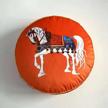 

2021 Printed Round Velvet Throw Pillow Seat Chair Europe Vintage Home Decor Luxury Cushion Case Round Shape Horse Decorative