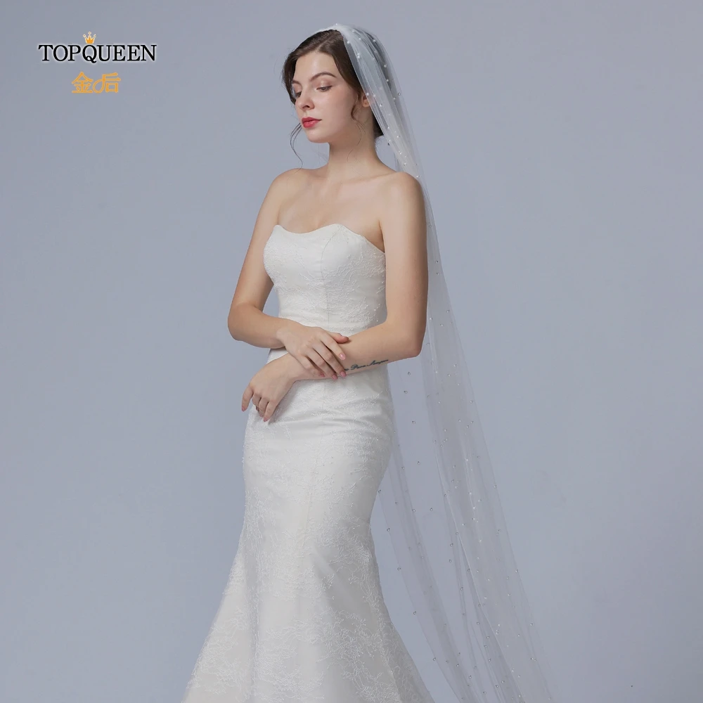 TOPQUEEN V05 Соборные Свадебные вуали с Бисер жемчуг Church Veil Высокое качество белые