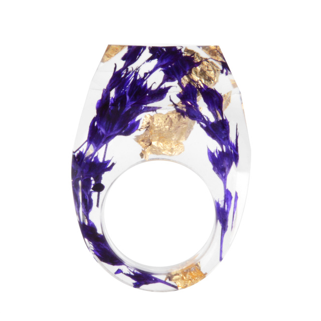 Transparent Forest Handmade Dried Flower Resin Ring Colorful Ink Pattern Scenery for Women Fashion Jewelry Ring