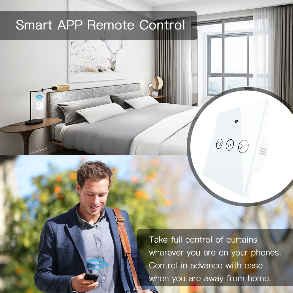 RF WiFi Smart Touch Curtain Blinds Roller Shutter Switch Tuya Smart Life App Remote Control,Work with Alexa Echo Google Home