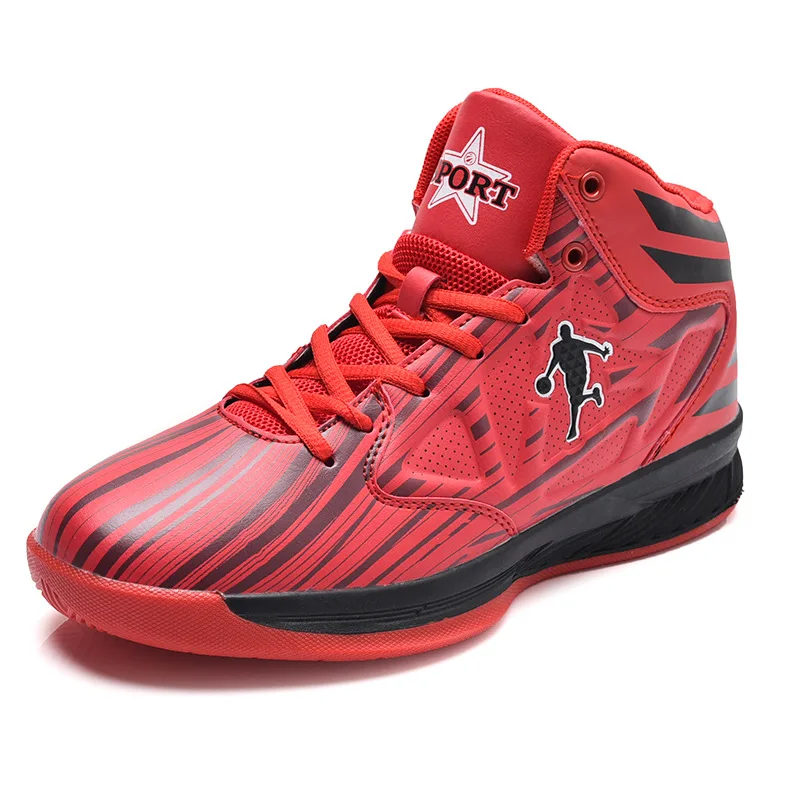 Новые Высокие баскетбольные кроссовки для пары, размер 45, износостойкие, противоскользящие и амортизирующие ботинки, Студенческая спортивная обувь для улицы - Цвет: red