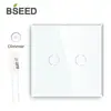 Bseed EU Standard Touch LED Dimmer 2 Gang 1 Way With Crystal Glass Panel Dimmer White Black Gloden Dimmer Switch ► Photo 1/6