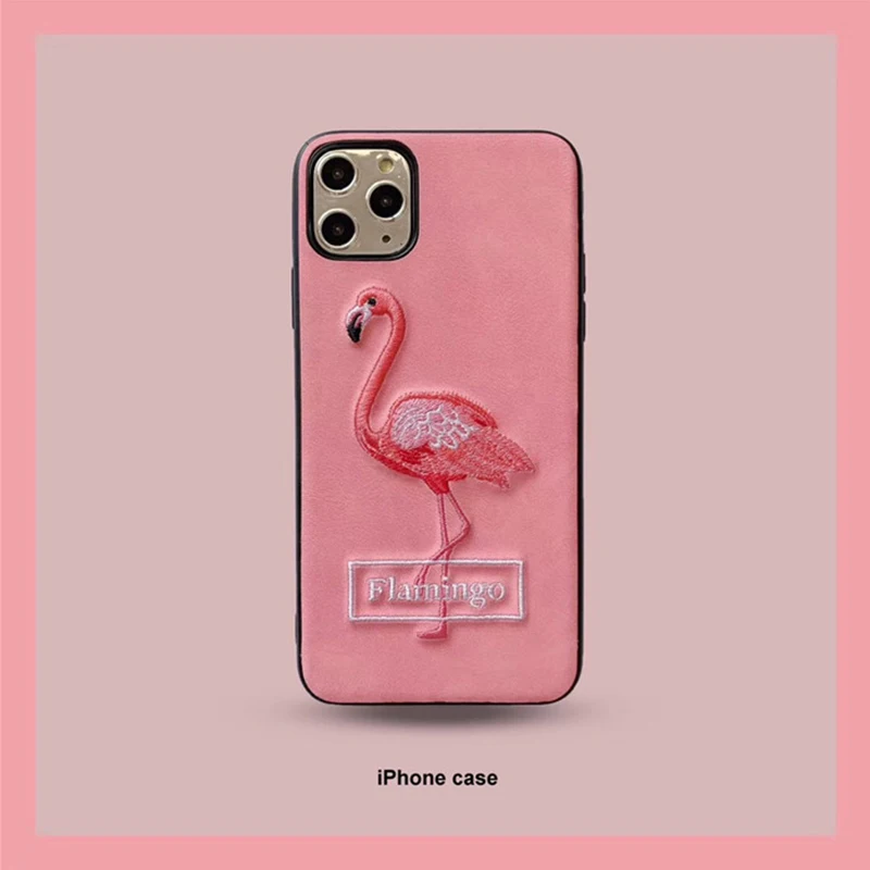 Embroidery flamingo phone case for iPhone11 Pro max cartoon xsmax cute xr couple 8plus pink 7 protective cover 6s |