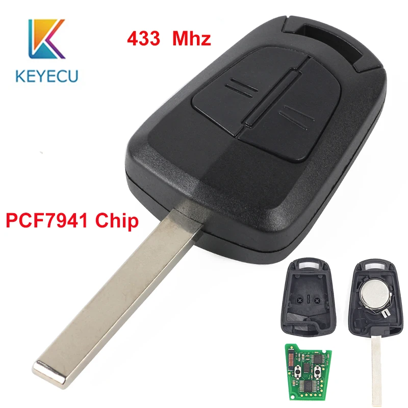 KEYECU 433 МГц PCF7941 чип замена дистанционный ключ-брелок от машины 2 кнопки для Opel Corsa Astra Meriva Vectra Zafira