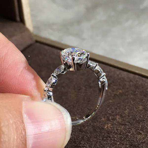 Natural Oval Moissanite Gemstone 14K White Gold Jewelry Engagement Ring Women Channel Setting Anillos De Bizuteria Ring moissanite ring gemstone ring wedding rings gold rings golden ring