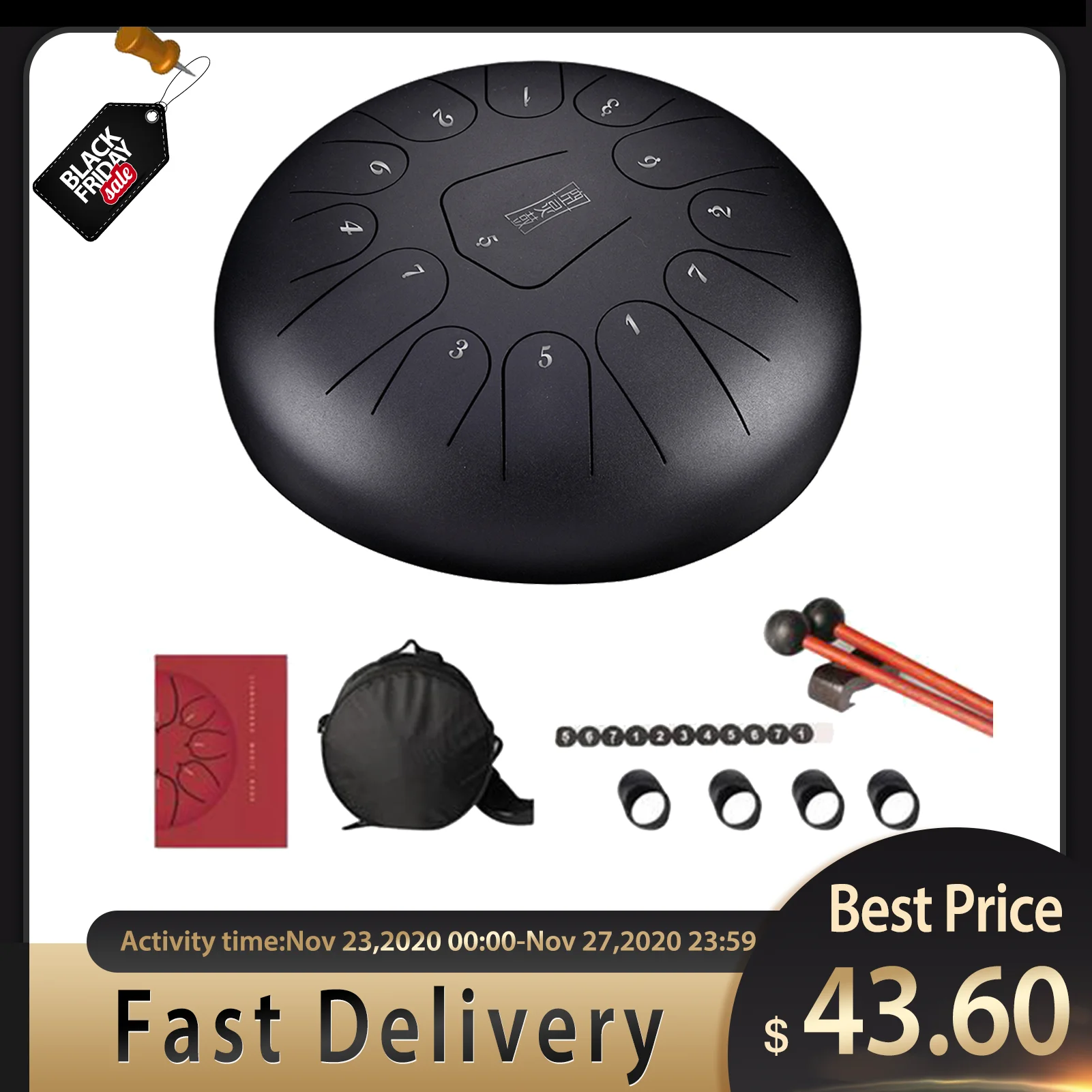 12 Inch Mini Drum 13 Tone Steel Tongue Drum Handpan Instrument With Padded Bag And A Pair Of Mallets Musical Instruments