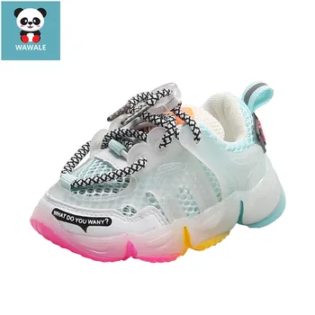 

2020 Sneakers Kids LED Shoes for Girls Net Airmesh Toddler Boy Rainbow Sole Baby Barefoot First Walkers Summer New Arrivals