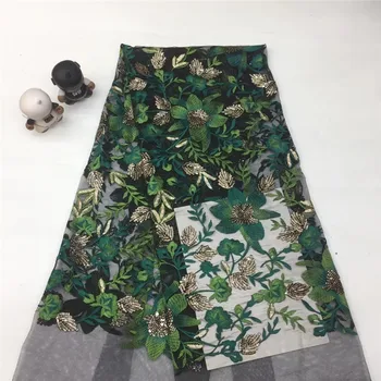 

Madison Green African French Tulle Mesh Lace Fabrics Best Quality Nigerian Net Lace Fabric with Sequins Embroidery Lace