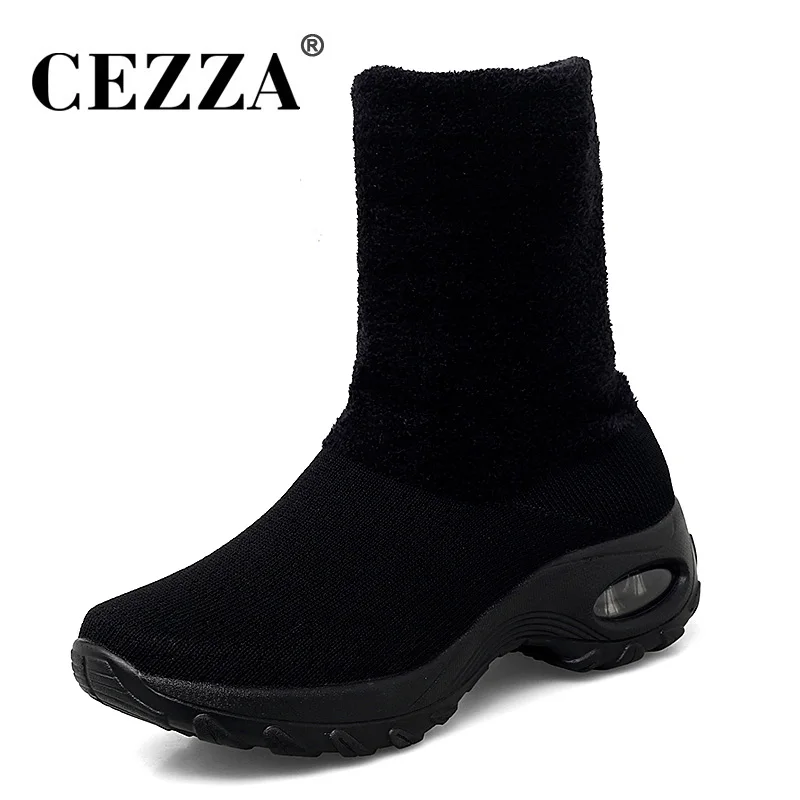 Женские эластичные сапоги чулки CEZZA сетчатые до середины икры без застежки