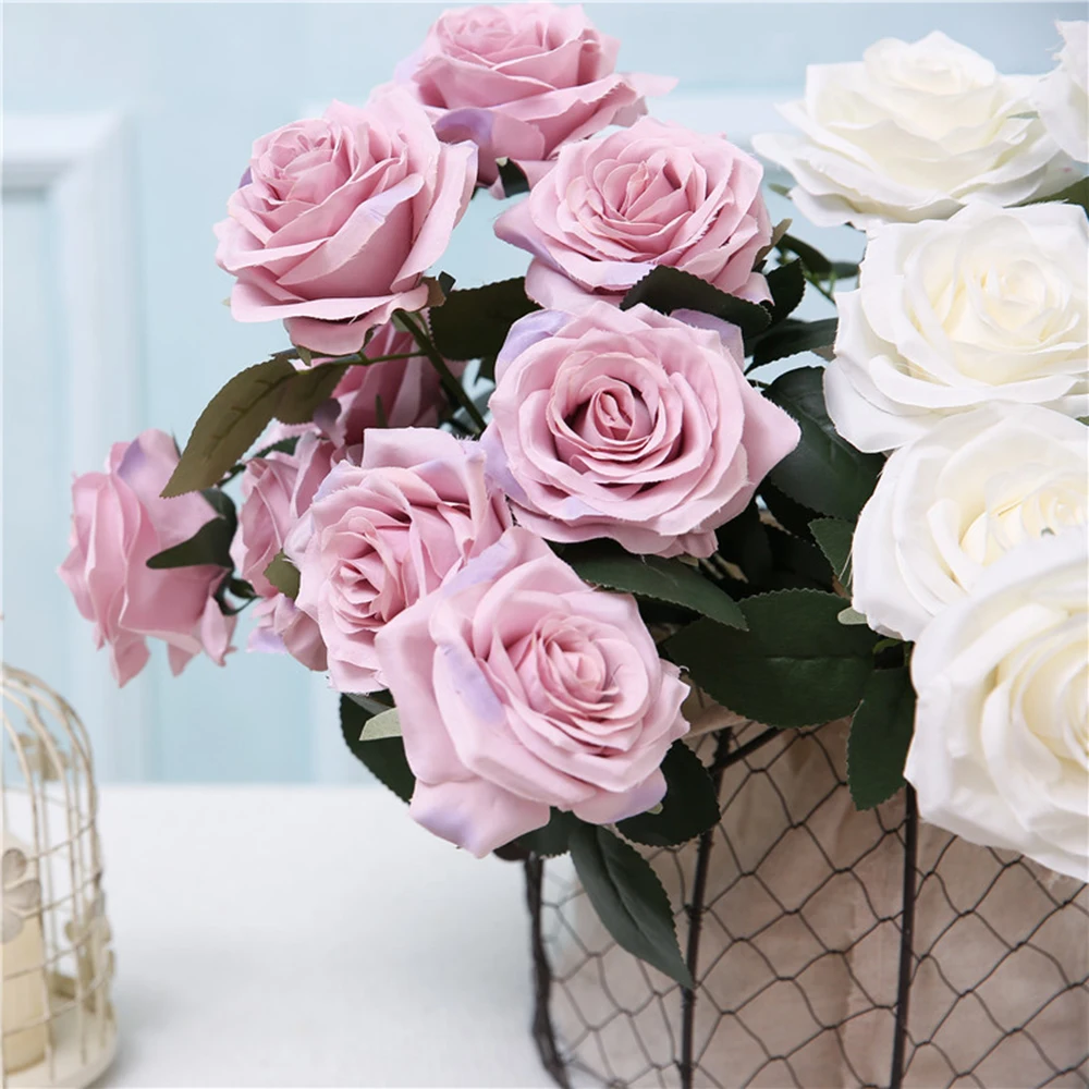 10 Heads Artificial Flower Rose French Rose Bouquet Silk Flower for Home Party Wedding Decoration Fake Flower Fall Decor2019 New