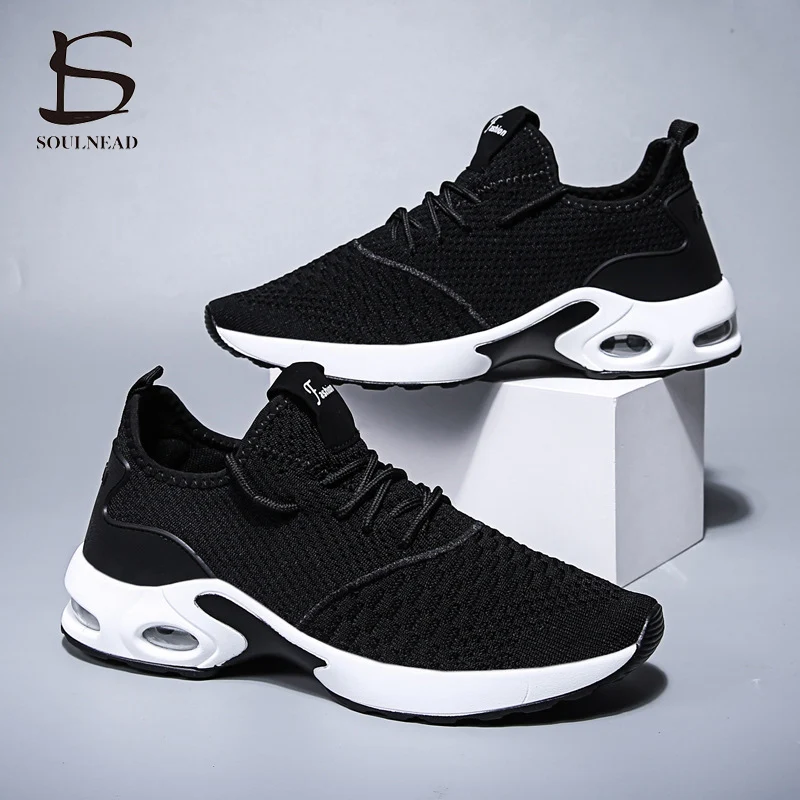 Korean Version Of Flying Weaving Air Cushion Sneakers Men's Trend Cushioning Casual Shoes Lightweight Non-Slip Running Shoes