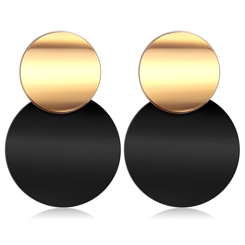 X&P Statement Unique Matte Black Acrylic Drop Earrings for Women Korean Gold Metal Round Dangle Earrings 2019 Fashion Jewellery