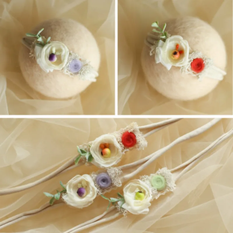 Newborn Photgraphy Props Baby Headband Lace Flower Hairband Infantil Photo Headwear Purple Berry Headdress Baby Photo Accessory
